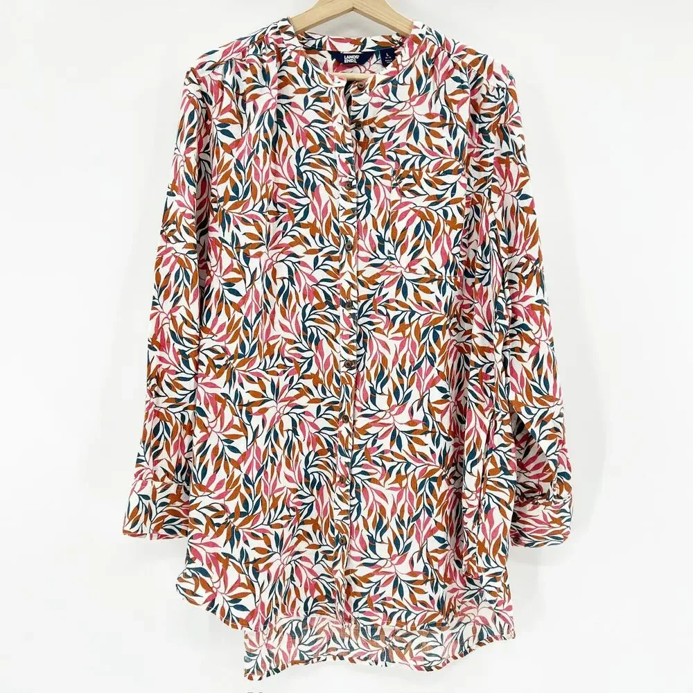 Lands End Linen A-Line Long Sleeve Tunic Top‎ Floral - Picture 2 of 7